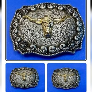 Western bull longhorn steer belt Buckle Choose your Color Fits a 1.5" Belt